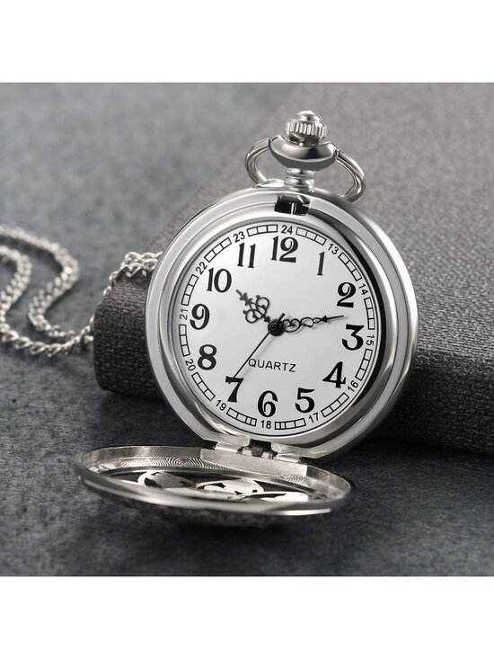 Womens Silver Quartz Antique Bronze Retro Hollow Rose Flowers Round Pocket Watch main image 6